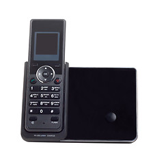 Image showing wireless black cordless phone isolated on a white background