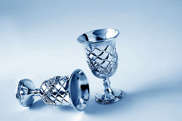 Image showing old silver goblet on a blue background