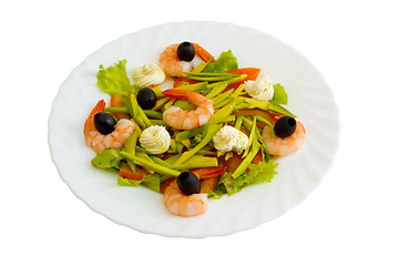 Image showing olives dish meal shrimp salad isolated on white background clipp