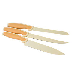 Image showing set beige of knives for kitchen isolated (clipping path)