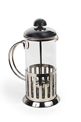 Image showing teapot kettle crockery glass tea shiny metal isolated
