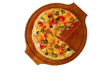 Image showing isolated pizza white food cheese italian tomato cucumber meal fa