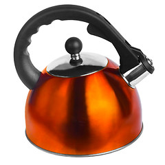 Image showing yellow kettle iron orange kitchen isolated(clipping path)