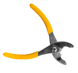 Image showing open yellow pliers isolated on white background clipping path