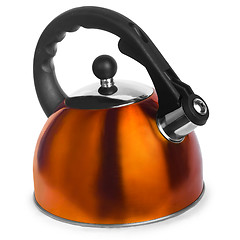 Image showing iron orange yellow kettle kitchen isolated