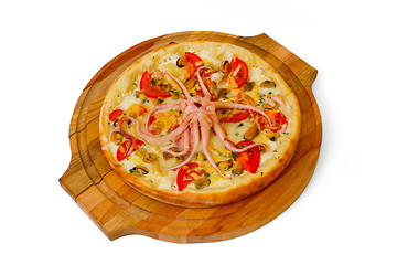 Image showing Pizza seafood tasty octopus on white background