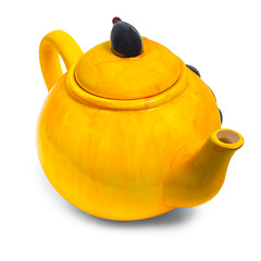 Image showing yellow teapot ceramic kettle tea isolated