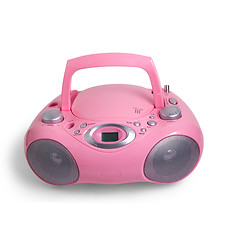 Image showing mp3 pink stereo cd radio recorder isolated on a white background