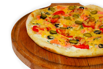 Image showing large pizza tasty cucumber on white background