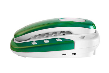 Image showing green phone isolated call communication on a white