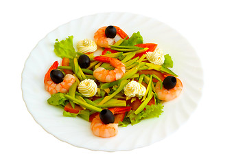 Image showing Fresh shrimp olives and cream isolated on white background (clip