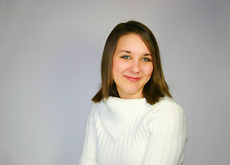 Image showing young female in a white jumper