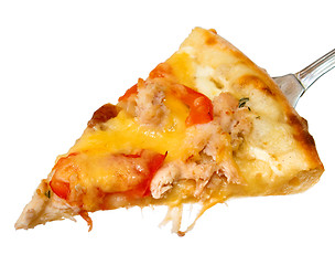 Image showing Appetizing pizza slice piece isolated on white background