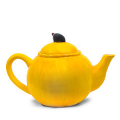 Image showing teapot yellow ceramic kettle tea isolated