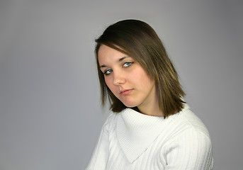 Image showing young female in a white jumper