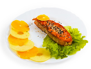 Image showing fish boiled salad plate a isolated on white background