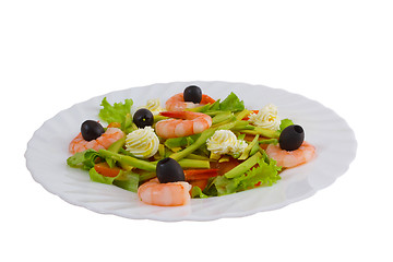 Image showing dish meal shrimp salad olives isolated on a white background cli