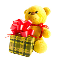 Image showing yellow teddy bear with gift