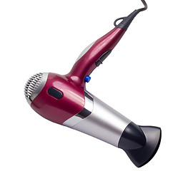 Image showing purple hair dryer isolated background clipping path