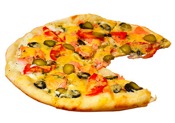 Image showing isolated dinner baked pizza food cheese italian a tomato white c