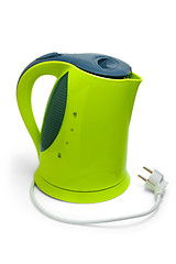 Image showing green electric tea kettle isolated on white background