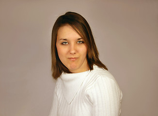 Image showing young female in a white jumper