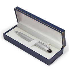 Image showing ballpoint pen gift box silver isolated white background