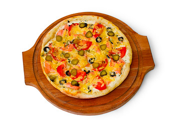 Image showing pizza isolated white cucumber cheese a food italian tomato meal