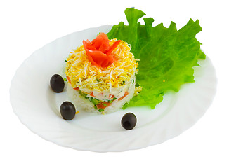 Image showing rice salad olives food dish isolated on a white background clipp