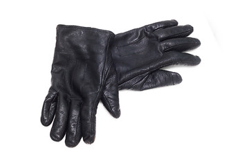 Image showing black pair leather gloves isolated on white background