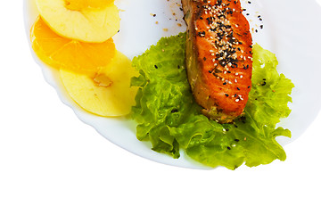 Image showing salad a plate fish tasty boiled isolated on white background cli