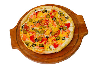 Image showing pizza isolated white cucumber food cheese italian a tomato meal