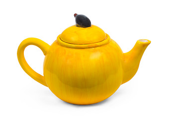 Image showing kettle ceramic yellow teapot tea isolated on white background