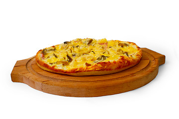 Image showing baked pizza mushrooms a fast dinner crust italian food cheese is