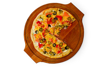 Image showing isolated dinner baked pizza white food cheese italian tomato cuc