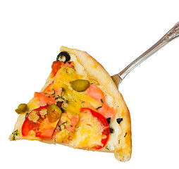 Image showing isolated dinner baked pizza food cheese italian tomato a white c