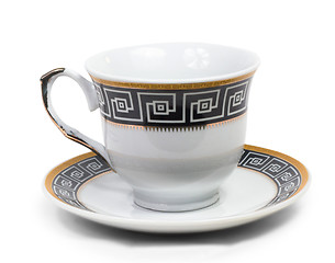 Image showing tea english cup saucer decorated with antique isolated