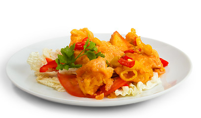 Image showing fried fish dish meal  isolated a on white background