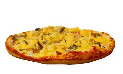 Image showing baked pizza mushrooms fast a dinner crust italian food cheese is