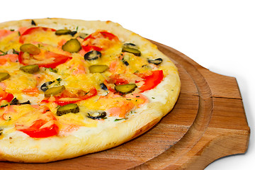 Image showing Pizza large tasty cucumber on white background