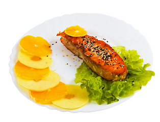 Image showing fish boiled salad plate a isolated on white background clipping