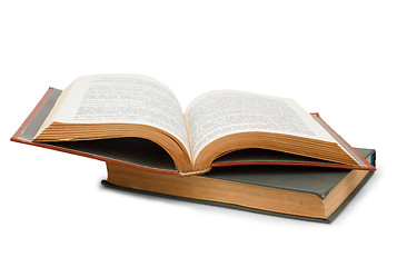 Image showing two open old book on white background