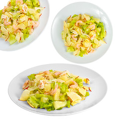 Image showing apple shrimp salad set isolated on white background clipping pat