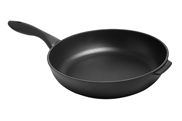 Image showing black frying pan for the kitchen on a white background (clipping