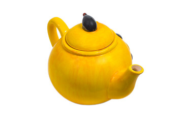 Image showing kettle yellow ceramic teapot tea isolated (clipping path)