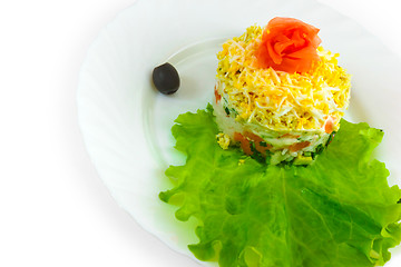 Image showing salad rice tasty olives food dish isolated white background