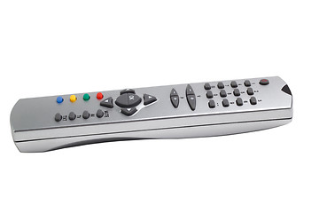 Image showing tv remote silver control black on white clipping path
