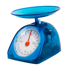 Image showing blue kitchen scales isolated(clipping path)