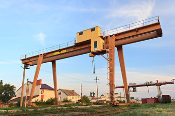 Image showing railway crane in Russia against the blue sky