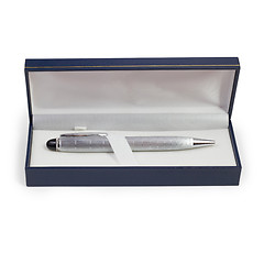 Image showing ballpoint silver pen  gift box isolated on a white background